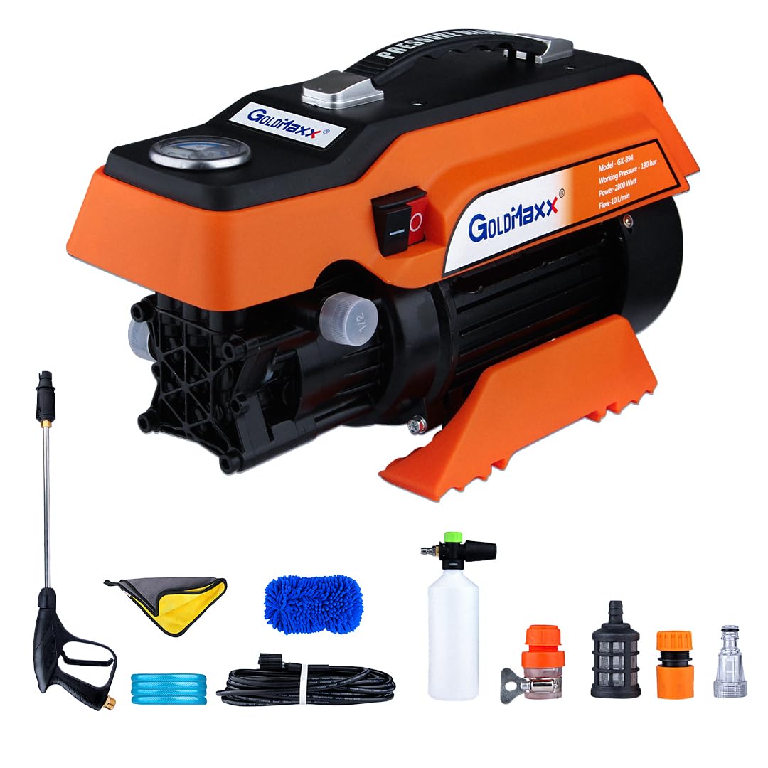 Goldmaxx High Pressure Car Washer Machine 2800 Watts | 10mtr Hose Pipe with Professional 1L Canon Snow Lance | Tap Connector with Accessories for Cleaning Cars, Bike, Home & Garden (Orange) (B0D2LSY1NX) Amazon Price History, Amazon Price Tracker