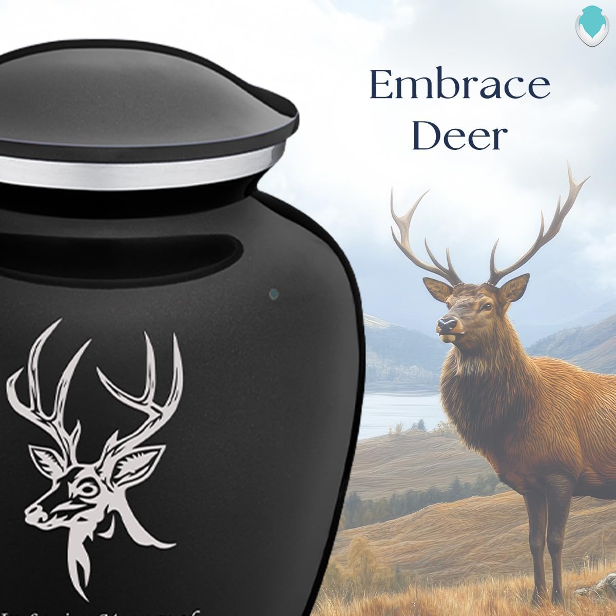 Geturns - Small Personalized Deer Cremation Urns for Human Ashes I Black Funeral Urn for Men and Women I Holds up to 44 Cubic Inches