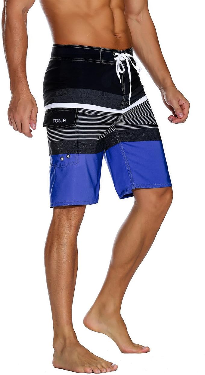 Nonwe Men's Sportwear Quick Dry Board Shorts with Lining 36 Blue&black