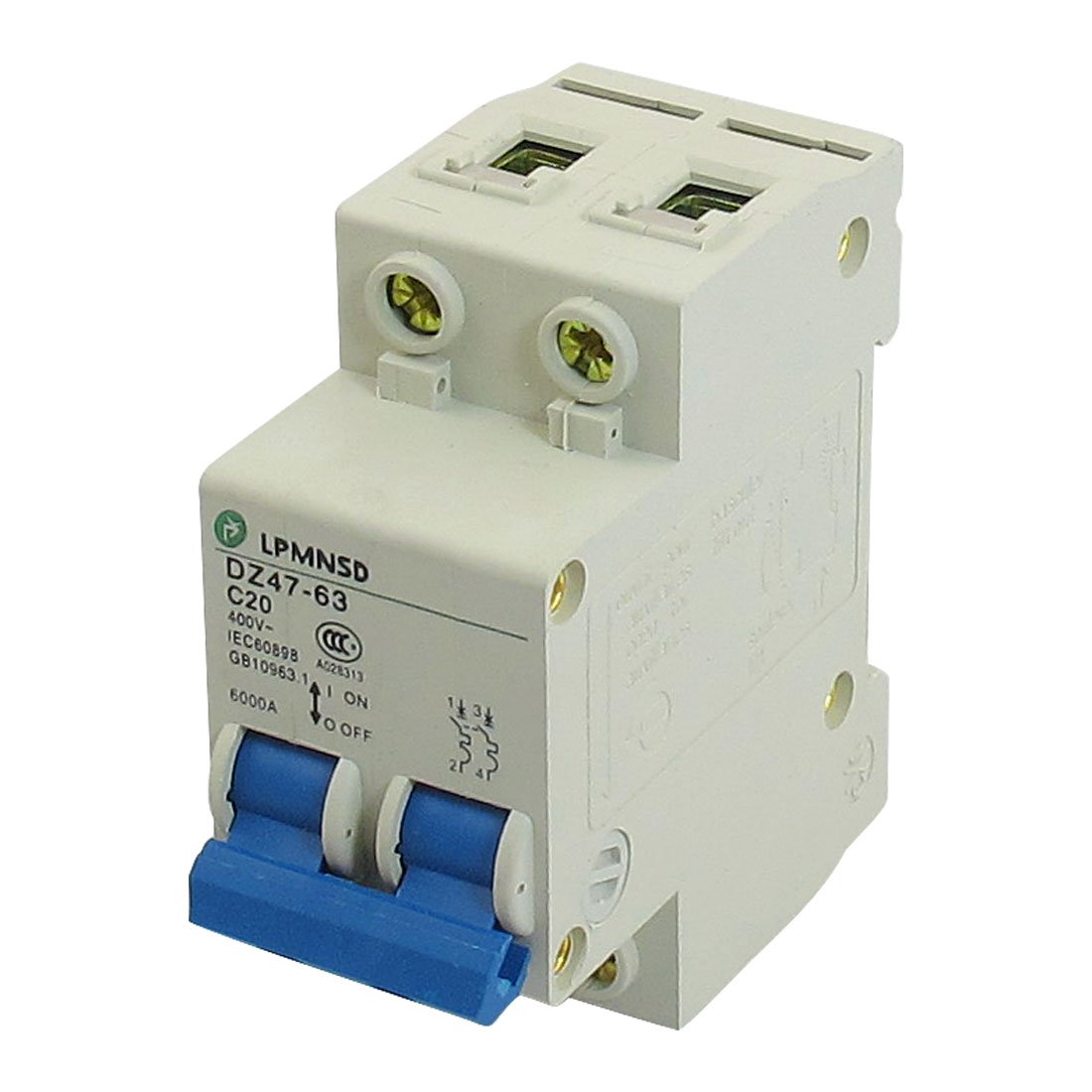 Disjoncteur 2 pôles DZ47-63 C20 20A pour protection circuit électrique domestique