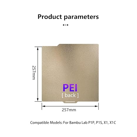 3D Printer PEI Spring Steel Build Plate for Bambu Lab P1P, 3D Printer Double Side Texture PEI Plate for Bambu Lab X1,P1P, P1S, A1 257x257mm