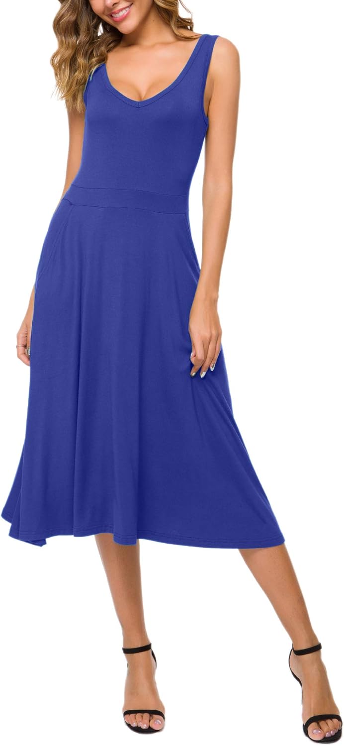 Urban CoCo Women's Summer Casual Sleeveless Flared Midi Dress Swing T-Shirt Dresses with Pockets - Image 2