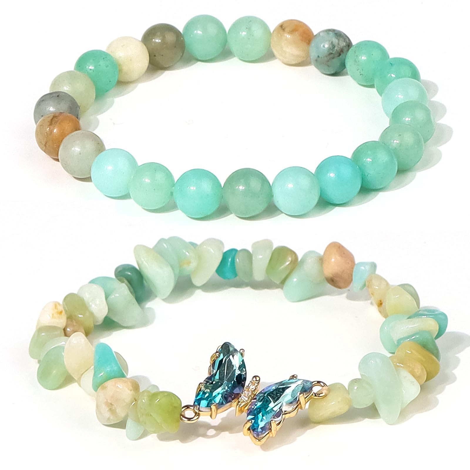 YIWONFU 2 Stück Edelstein Armband, Elastische Yoga-Energie H