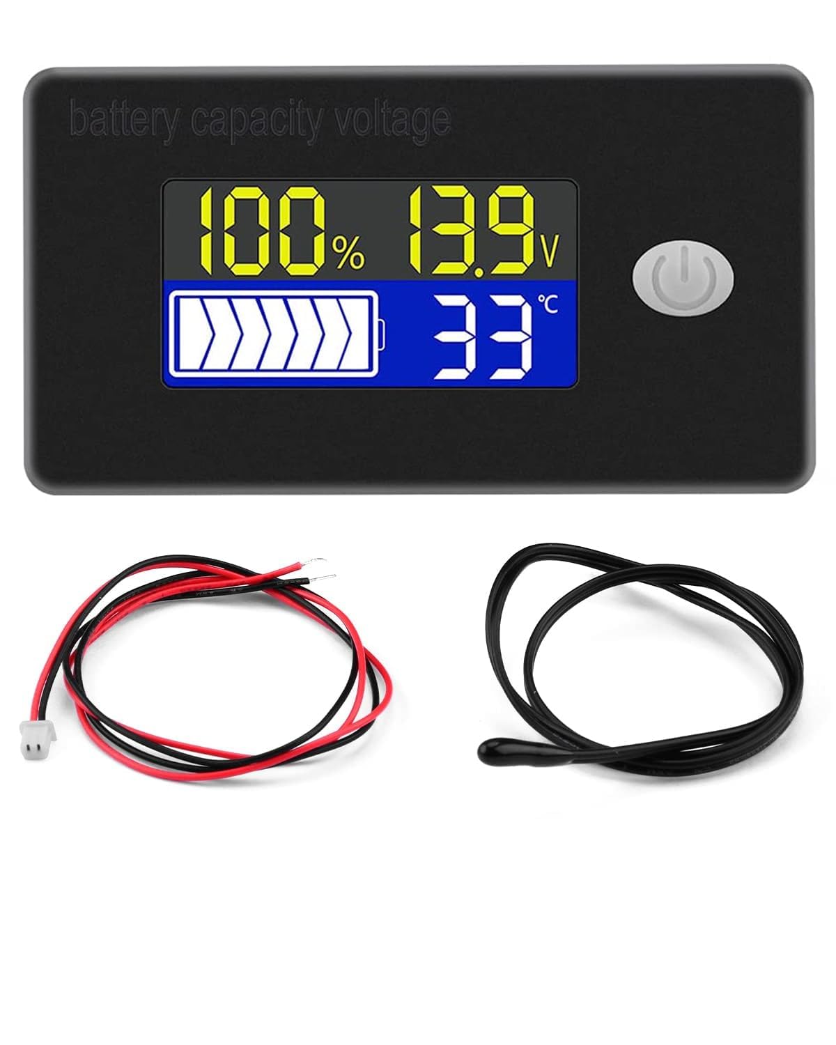 battery capacity voltage meter with alarm and external temperature sensor -19~80°c 12v 24v 36v 48v 60v 72v lead acid battery lithium battery indicator meter rc-35-t