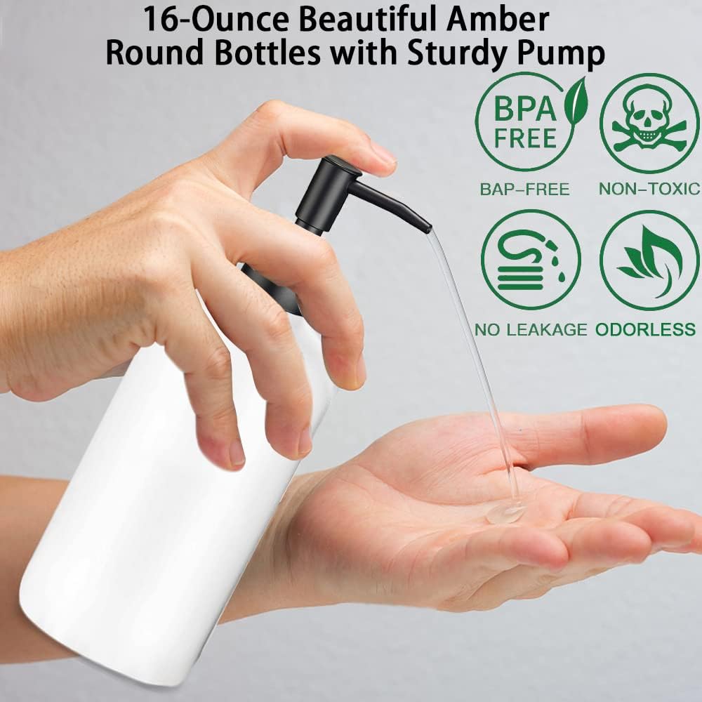 White Soap Dispenser with Rust Proof Pump, Waterproof Labels (2 Pack,16 Oz), Soap Dispenser Bathroom, Plastic Hand Soap Dispenser Dish Soap Dispenser for Kitchen, Premium Thick Soap Pump Bottles