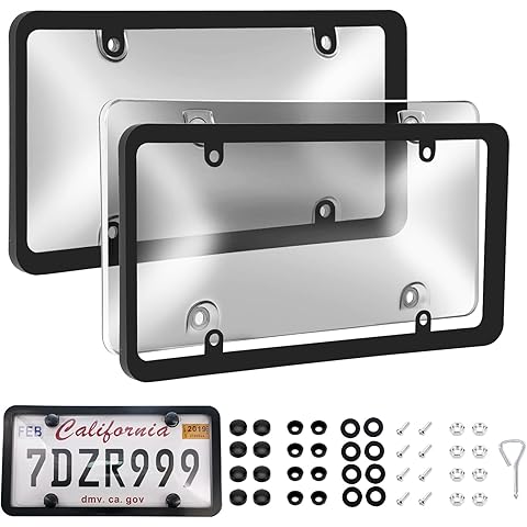 Transparent License Plate Cover and Frames, 2Pack Grey Clear Front and Rear License...
