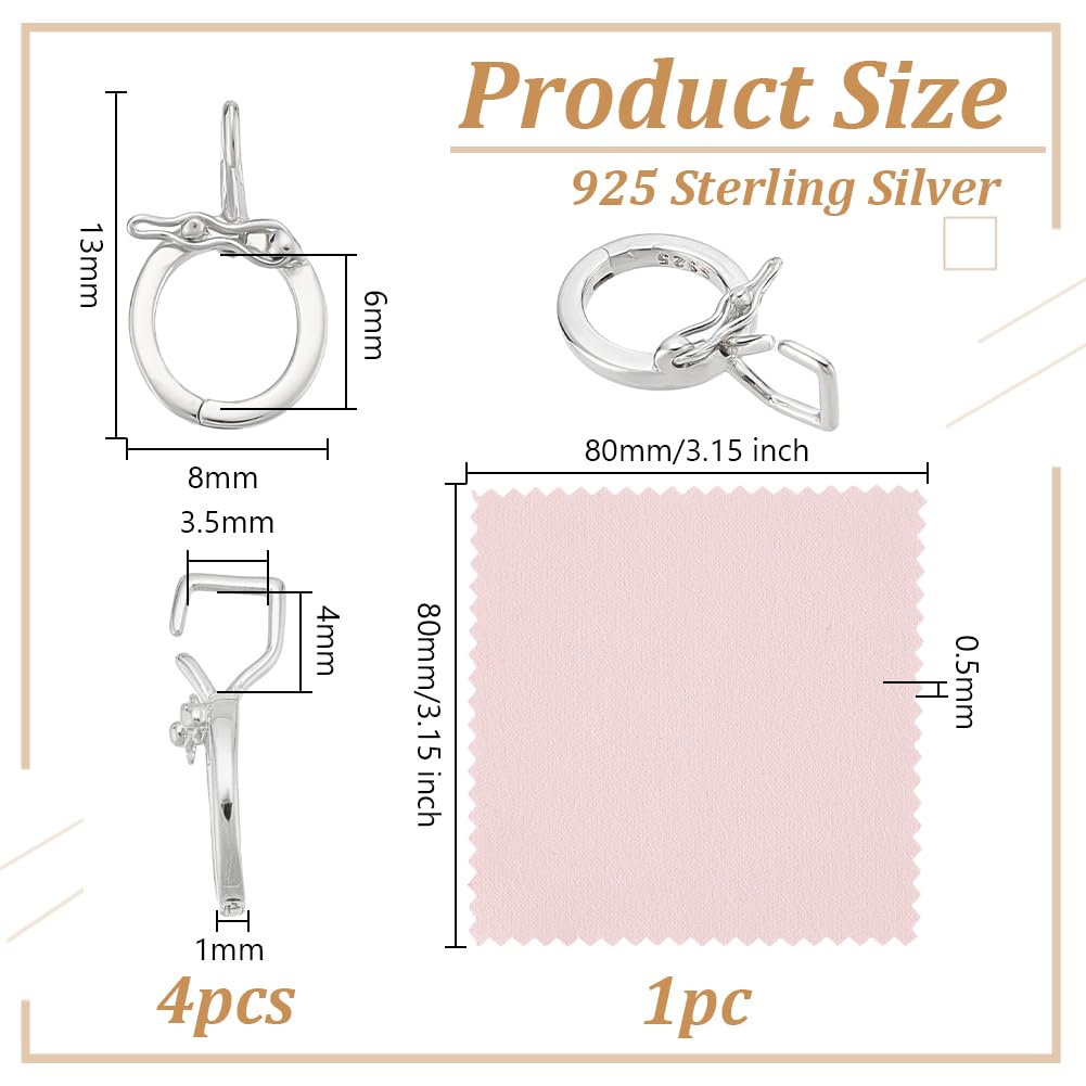 OLYCRAFT 4 Stück 13x8mm 925 ovale Schmuckverschlüsse Aus Sterlingsilber Silberne Federverschlüsse Schmuckverbinder Ringe Karabiner Mit Poliertuch Für Armbänder Halsketten DIY Zubehör