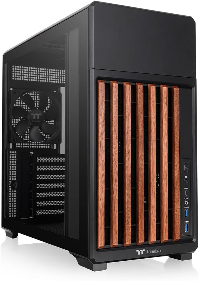 Thermaltake TR300 WS; Wood Trim; Mid Tower; 1x120mm PWM Fan Included; ATX/mATX/mITX Support; 360mm Radiator Support; 410mm GPU Clearance; 165mm Air Cooler Clearance; Black; CA-11M-00M1WN-WS