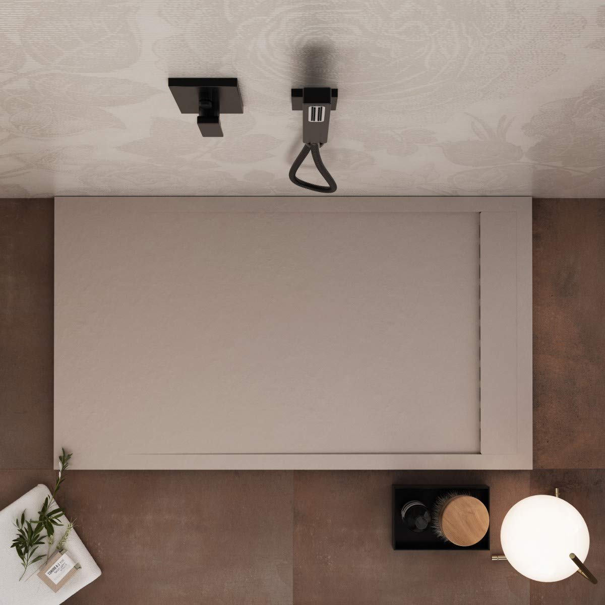 Luminosa ArredoBagno Plato de ducha de resina, 100 x 90 cm, efecto piedra antideslizante con helcoat, modelo Luxury Arena – Rejilla de color liso y pileta incluidos