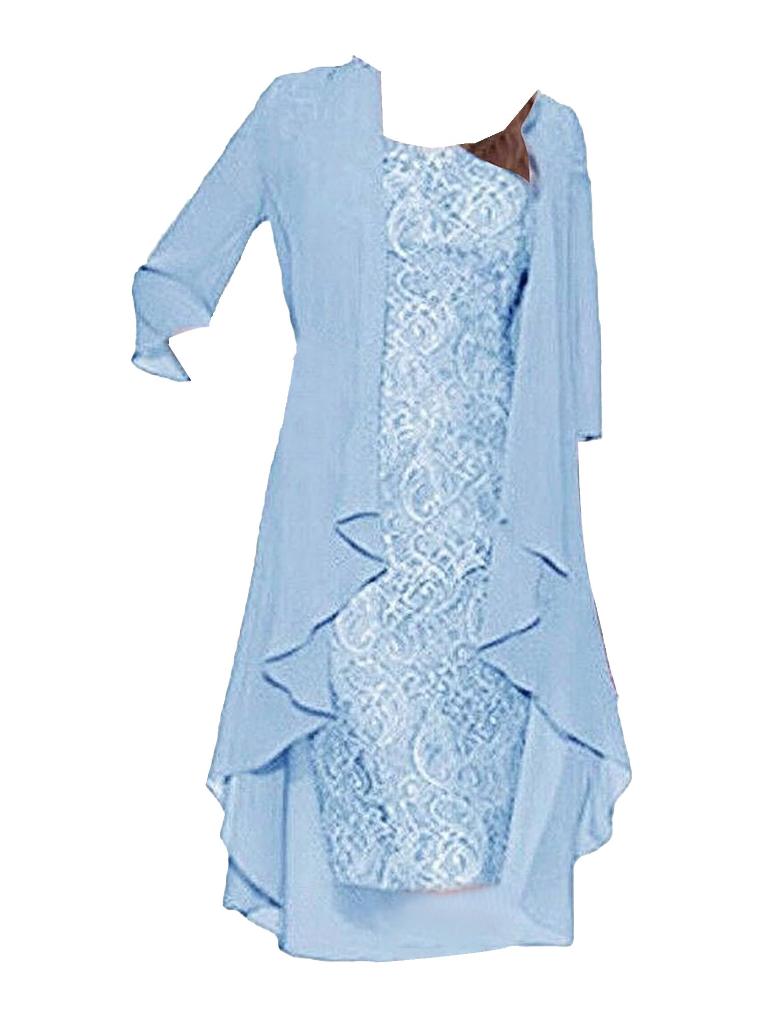 IEFIEL Conjunto Elegante de Dos Piezas de Fiesta para Mujer Vestido de Tirante con Encaje Flor y Cárdigan de Gasa Vestidos Casuales de Color Sólido Vestido de Noche S-5XL