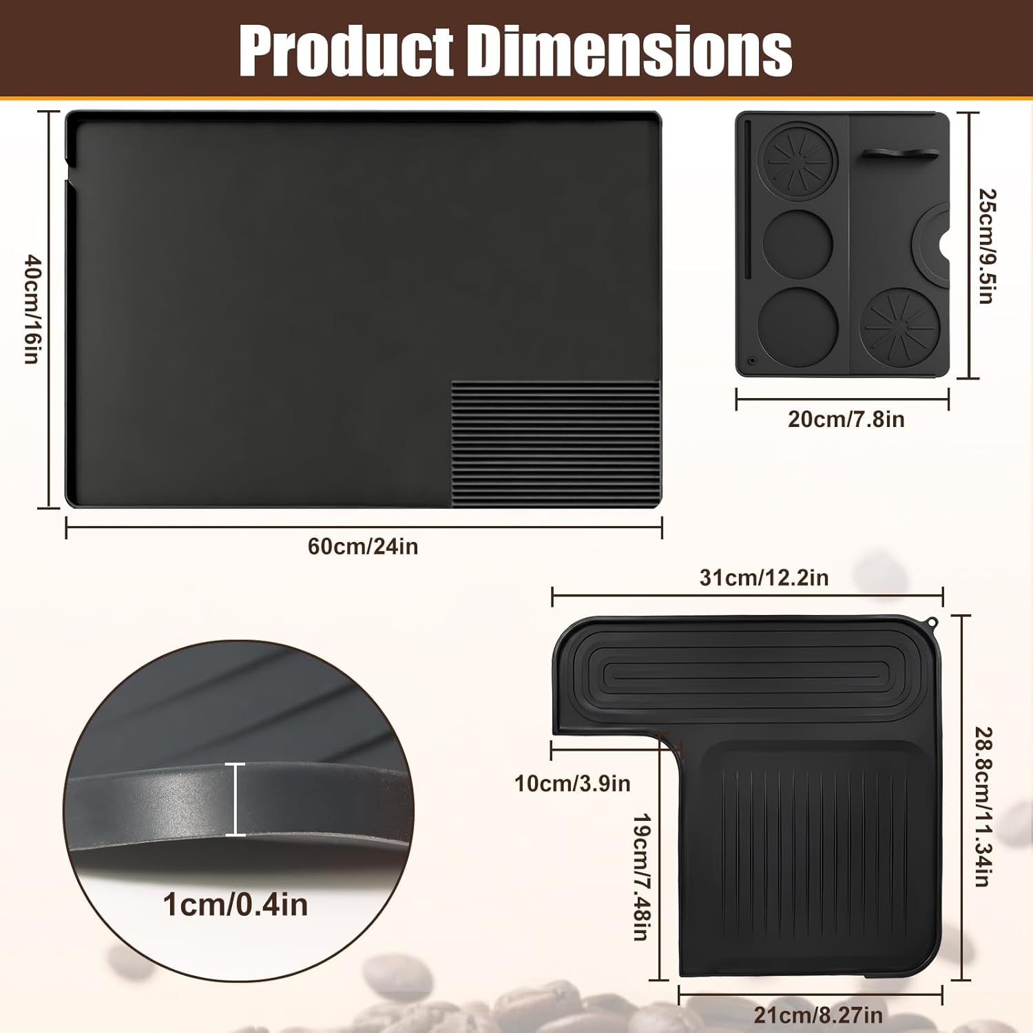 Silicone Coffee Maker Mat for Ninja Luxe Espresso Cafe Machine ES601/ES701, 3-in-1 Design Espresso coffee Bar Mat/Top Mat/Tamping Mat Accessories, Non-Slip Waterproof Stain-Resistant, 3 Pack