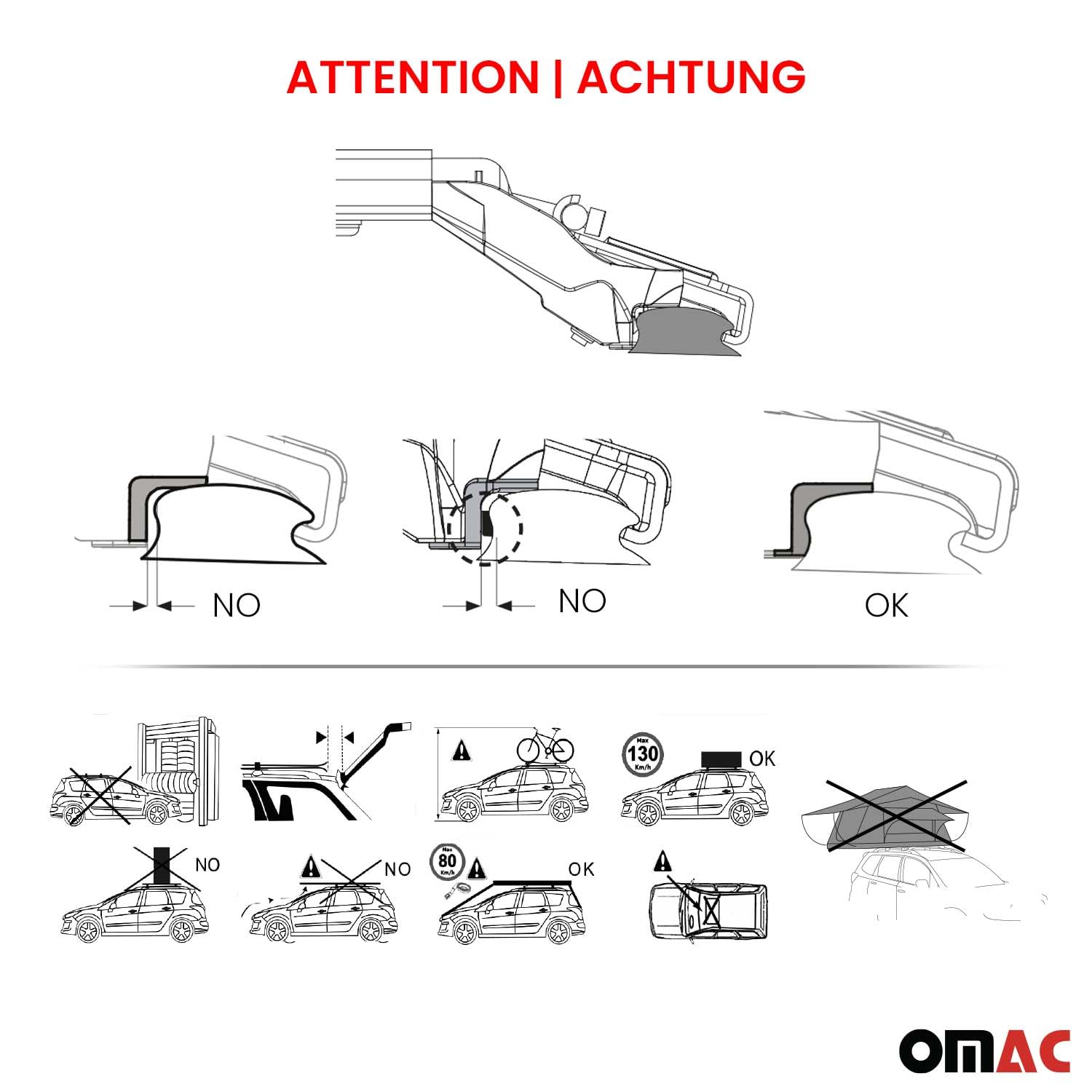 OMAC Barres de Toit transversales certifiées TÜV pour Ford Kuga III 2019-2026 – Verrouillables (4 antivols) – Charge Max 100 kg – Fixation Durable Argent