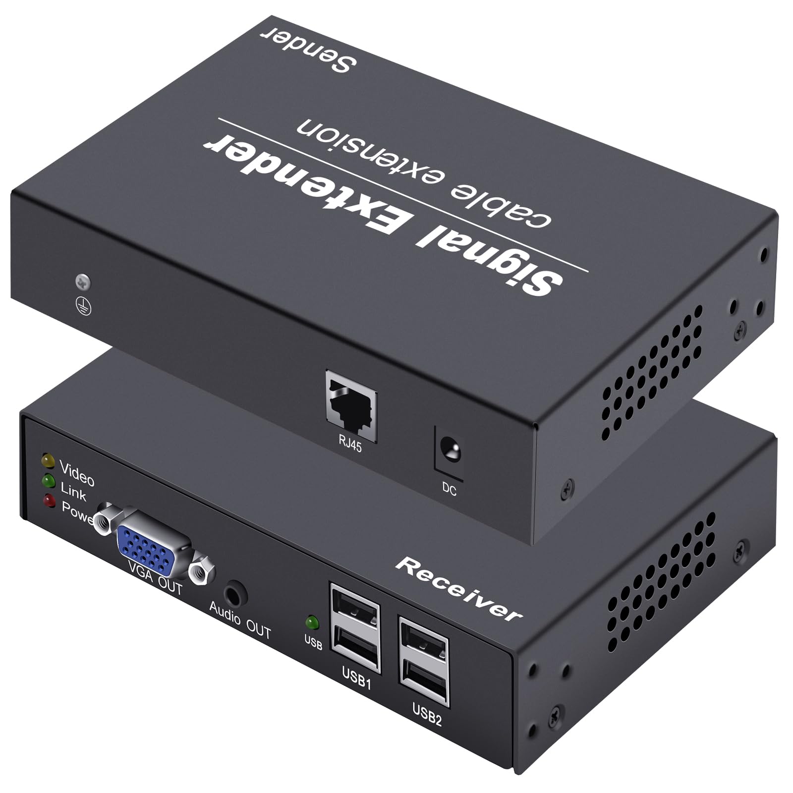 KVM Extender VGA, VGA KVM Extender Up to 164ft/50m Over Single Cat5e/6/7 Network Cable, Zero Delay Transmission, Plug and Play, VGA Ethernet KVM with 4 USB2.0 Ports, Support Keyboard Printer Webcam-image-9