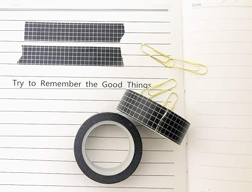 Miniatura 3 de Juego de 10 rollos de cinta Washi de rejilla negra de 33 pies y 35 pulgadas de ancho, cintas adhesivas para manualidades, planificadores de álbumes