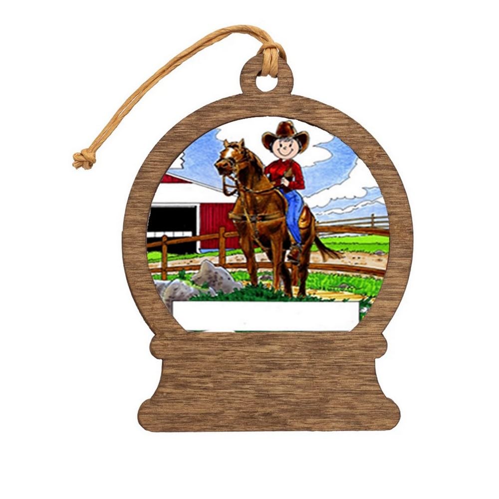 PrintedPerfection.com Personalized Cowgirl Wooden Snow Globe Shaped Christmas Ornament