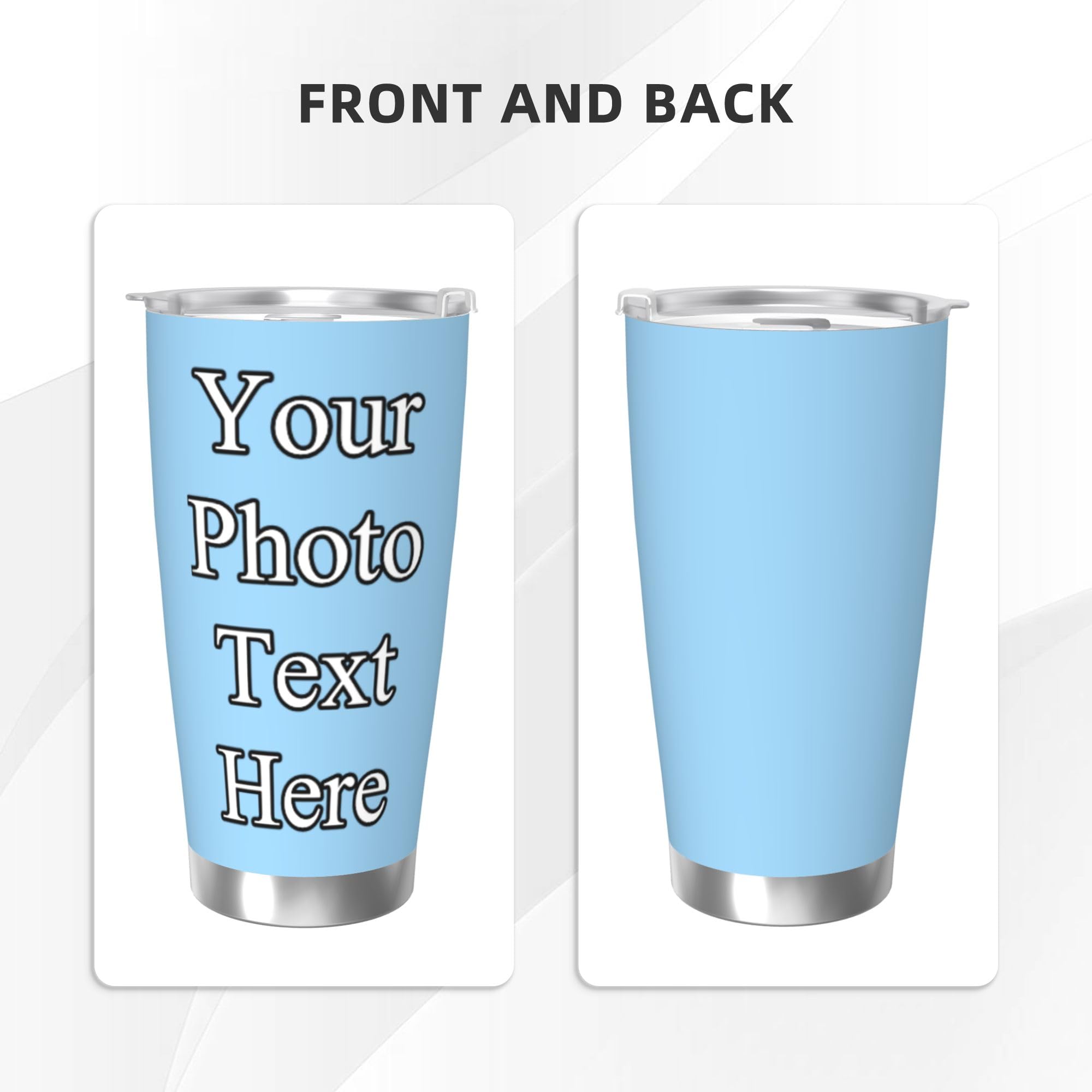 Personalized Photo Tumbler - 20oz Custom Stainless Steel Insulated Cup With Lid & Straw