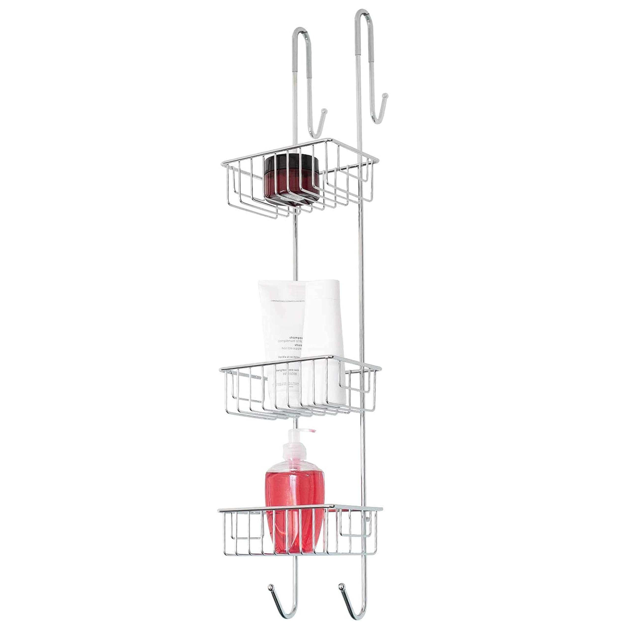 Bamodi Shower Caddy Hanging Stainless Steel - Rustproof 3-Tier Storage Basket - No Drilling Required - Large Hangable Bathroom Shower Caddies with 2 Towel Hooks - For Tall Bottles