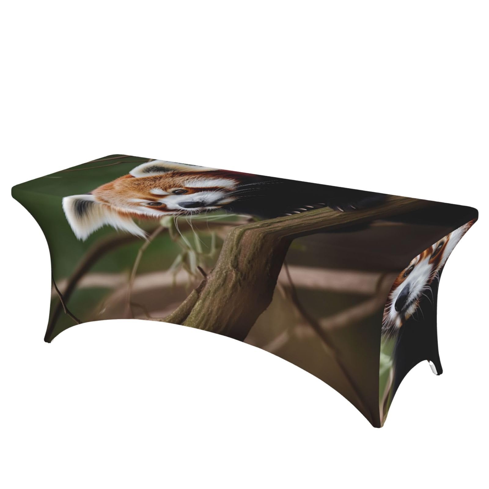 DWVTSLH 6FT Spandex Table Covers for Rectangle Tables, Wrinkle Resistant Stretch Tablecloths, Ultimate Fitted Red Panda on Tree Branch Table Cloth for Party, Wedding, Banquet