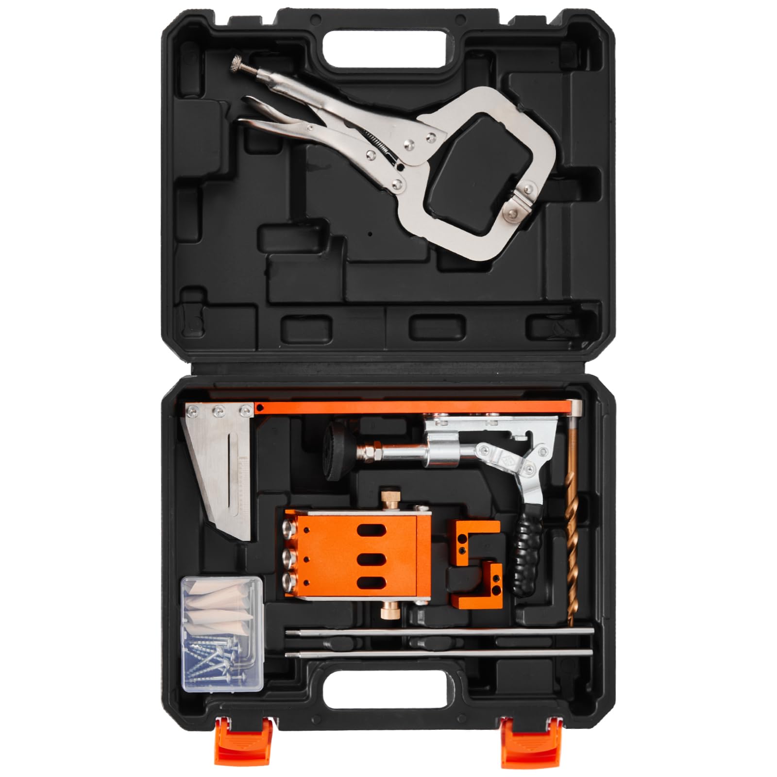 VEVOR Kit de Plantilla a Agujeros Ocultos 12,7 a 38,1 mm, con Estuche de Herramientas, Abrazadera en C, Broca Escalonada y la de Accionamiento Cuadrado, Llave Hexagonal, Anillo de Tope de Broca