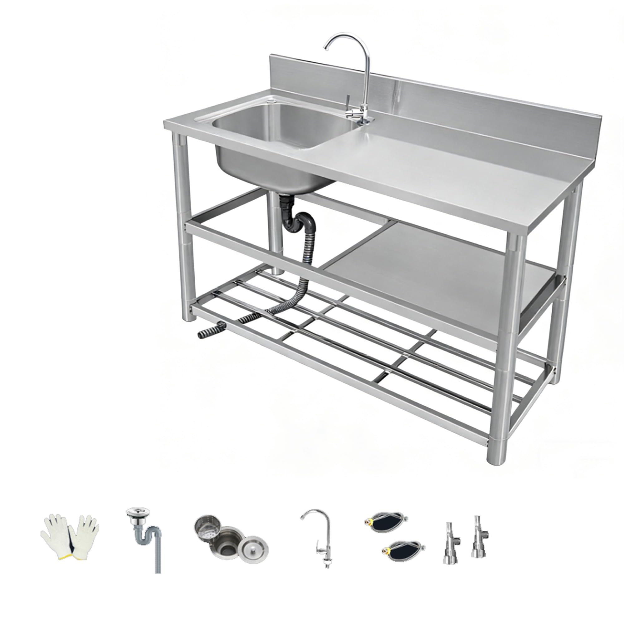TAXXII 80 * 50 80CM Outdoor Free Standing Sink,Free Commercial Restaurant Kitchen Sink,for Laundry,Garage,Cafe,with Cold and Hot Water Pipe(80 80cm)