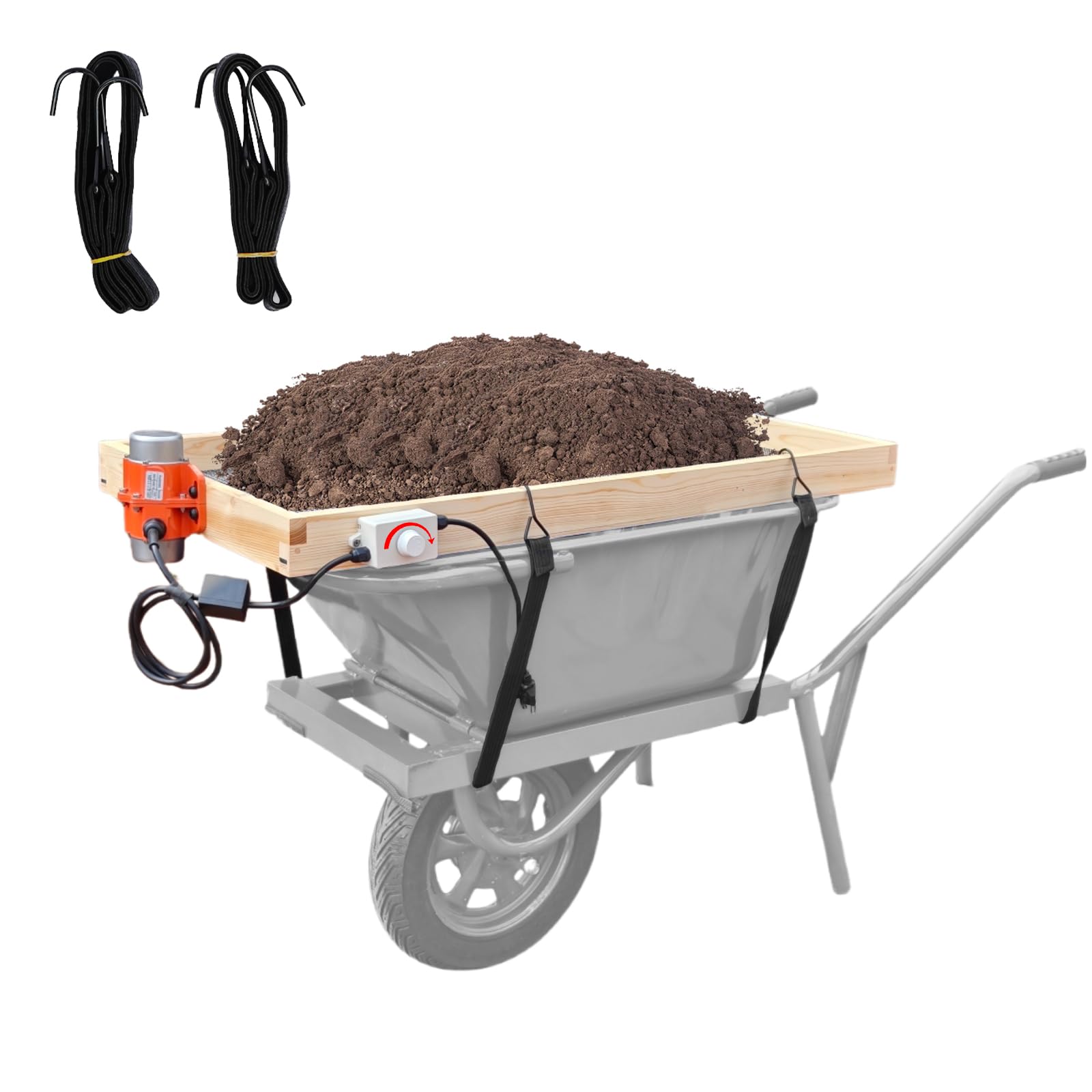 Photo 1 of 110V Adjustable Vibrating Soil Sifter 40W,40"X19.6"Semi-Industrial Grade Wooden Screen Rock Sand Gravel Sifter - Fits Wheelbarrows for Yard and Garden(Not Included)