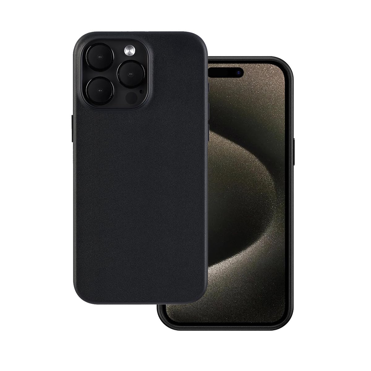 Custodia in pelle progettata per iPhone 15 Pro, custodia in vera pelle,magneti integrati compatibile con MagSafe-Mezzanotte