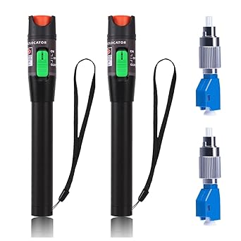 2PCS Visual Fault Locator 30mW 30KM, VFL Tester Kit Include Single Mode 9/125um FC Male to LC Female Adapter, Red Light Pen for Fiber Network Cable Test