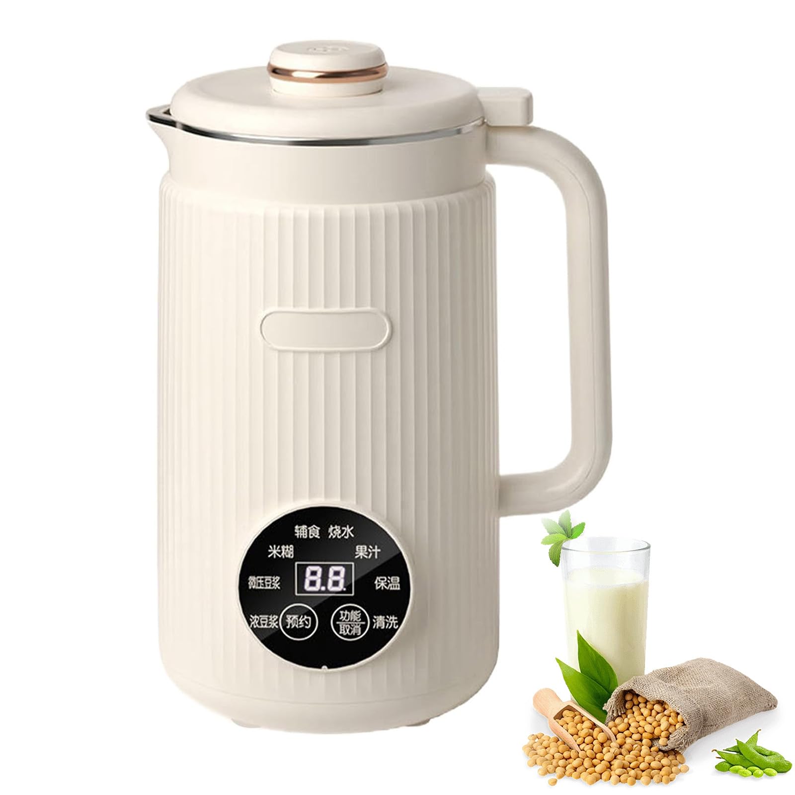 Maszyna do Mleka Orzechowego, 1200 ml 8 w 1 Automatyczna Maszyna do Mleka Sojowego, 10-ostrzy Samoczyszcząca z Funkcją Podgrzewania 8H white