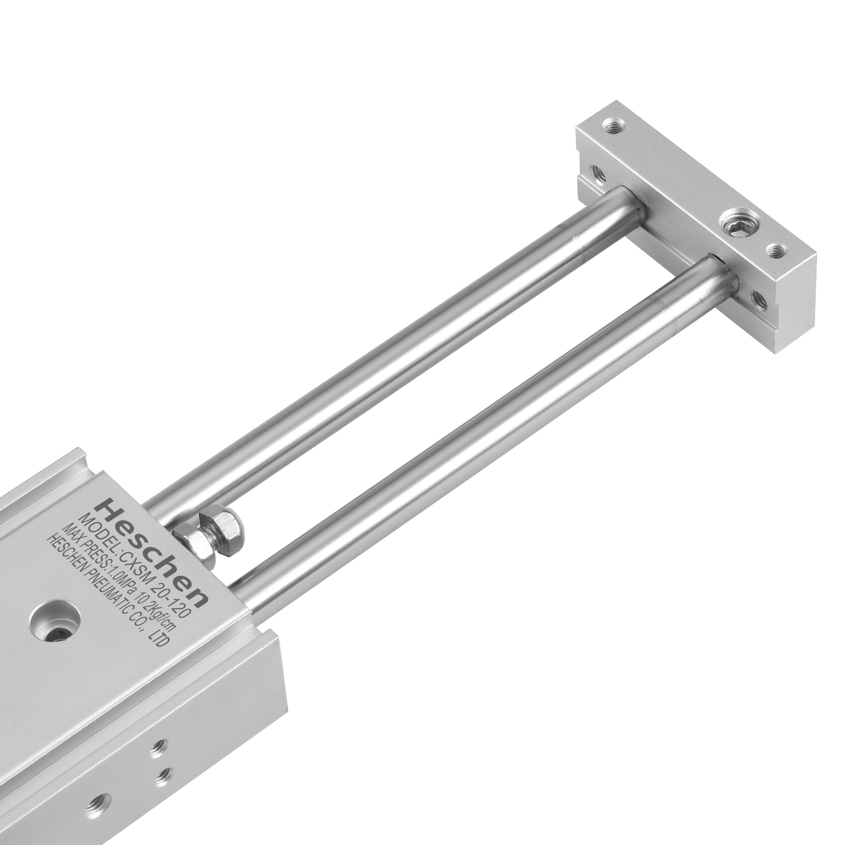 Heschen Cilindro neumático de aluminio doble, CXSM 20-120, Guía Varilla Placa Varilla doble Guiado Neumático, rodamiento deslizante amortiguado, Diámetro de 20mm, carrera de 120mm, doble acción