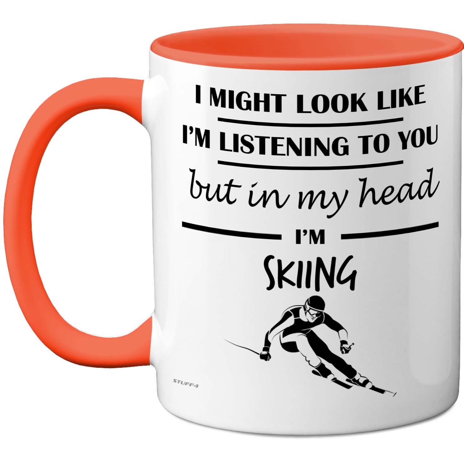 Stuff4 Skiing, in My Head Mug Orange Handle