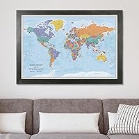 Vista 7 de Canvas - Personalized Blue Oceans World Push Pin Travel Map with Rustic Black Frame