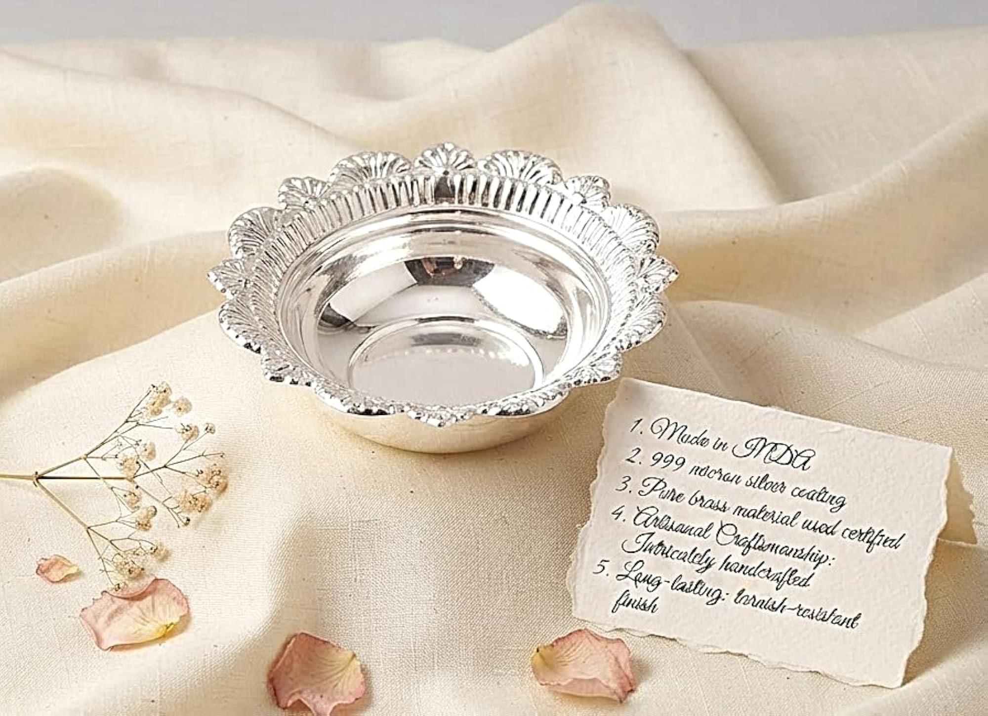 Mehak Enterprises Silver Plated Brass Bowl, 9.3 cm