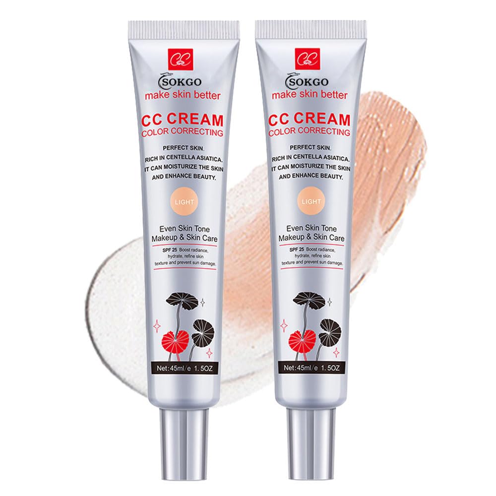 FovcosColor Correcting CC Cream with SPF 25, Coverage Lightweight Foundation, Hydrating Serum, Even Skin Tone Makeup and Skin Care, Refine Skin Texture, Avoid Sun Damage
