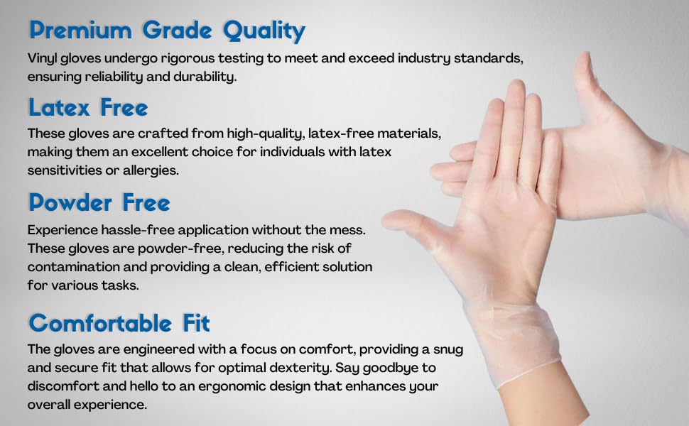 100 Disposable Clear Vinyl Gloves, Medium (100 Pack), M - Image 4