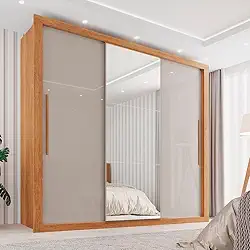 Guarda Roupa Casal 3 Portas com Espelho 4 Gavetas Costa Rica Sallêto Móveis Cinamomo/off-white