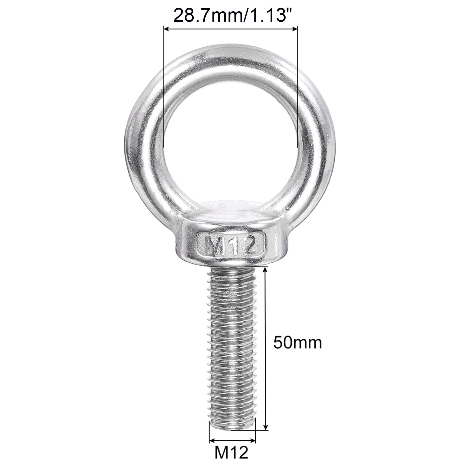 TA-VIGOR 2Pcs M12 x 50mm Lifting Long Eye Bolt, 304 Stainless Steel Wall Expansion Anchor Bolts - Image 2