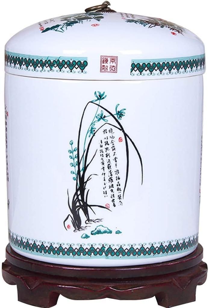 Food Storage Containe Rice Storage Containe Hand-Painted Ceramic Rice Bucket Kitchen Moisture-Proof Sealed Tank Large Capacity Grain Dry Food Dispenser Unique Gift (Color : H) (E)