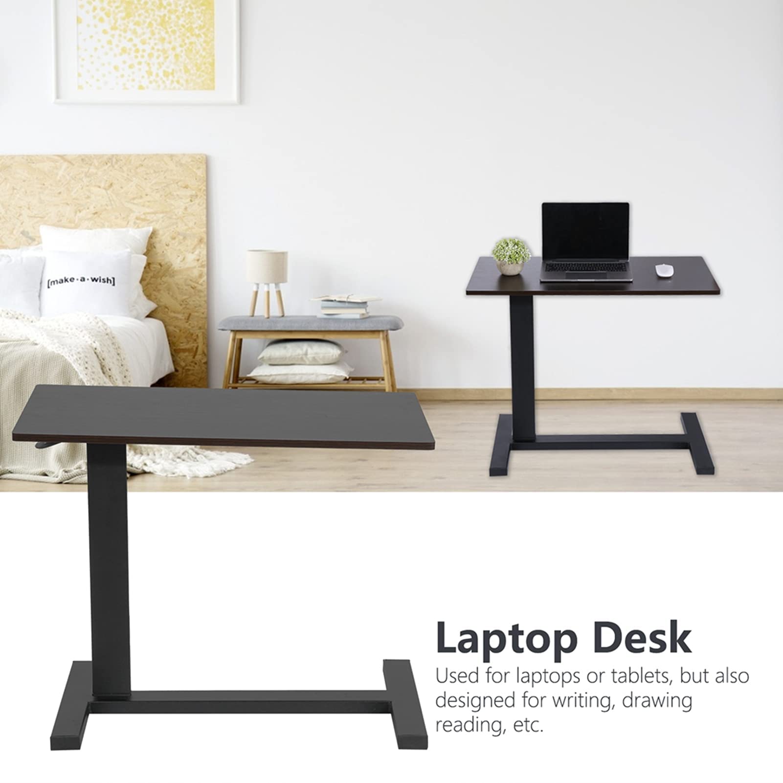 Ejoyous Mesa Auxiliar con Ruedas Ocultos, Mesa para Sofá con Altura Ajustable Base en Forma de C Escritorio para Computadora Portátil Mesa Elevadora para Escribir Dibujar Leer