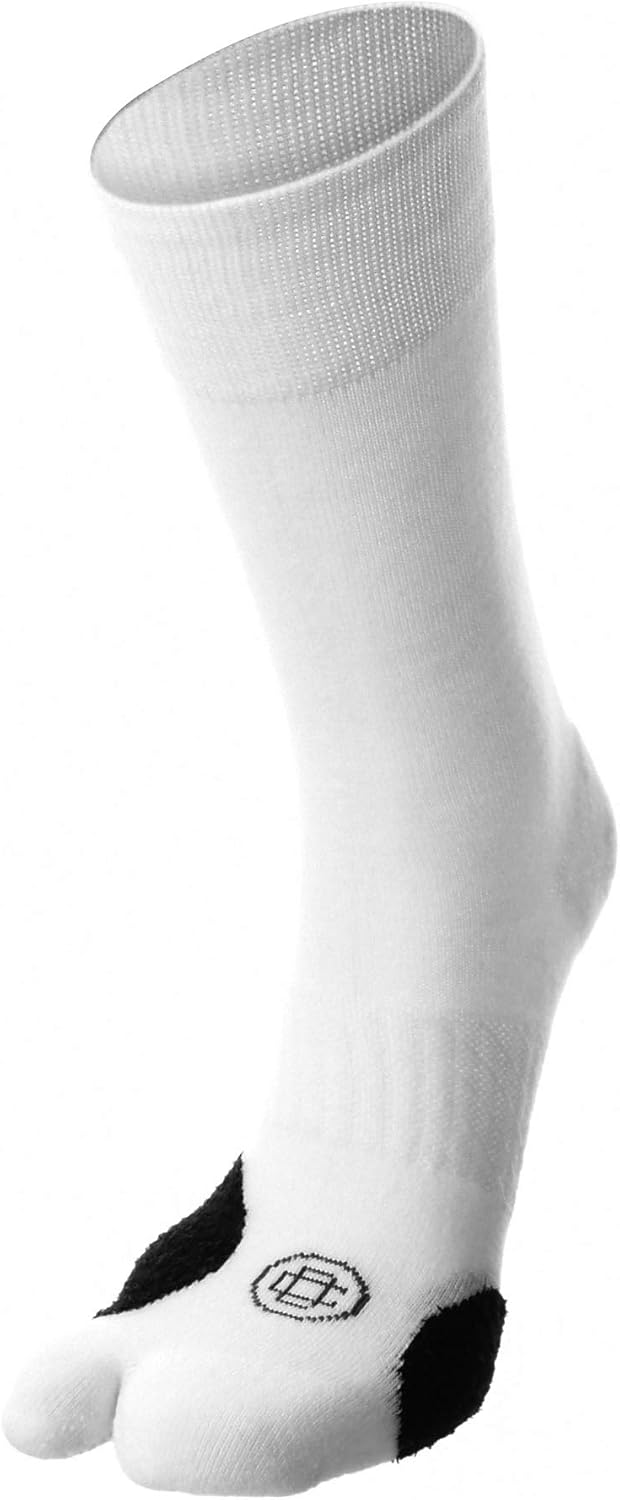 Doctor's Choice Bunion Relief Crew Sock with Split Toe Separator and Soft Cushioning for Hallux Valgus, (White/Black, Medium) Womens Shoe Size: 6-10