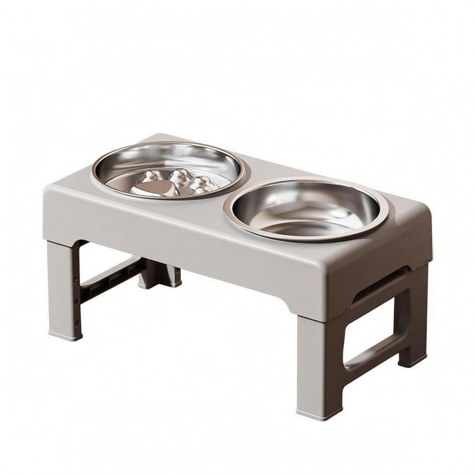 Qianly Ciotola Industriale Doppia Ciotola Ciotole Rialzate Distributore Regolabile Supporto Pieghevole Acciaio Inox Superficie Opaca Antiscivolo Area, Grigio, Pieghevole Regolabile In Altezza