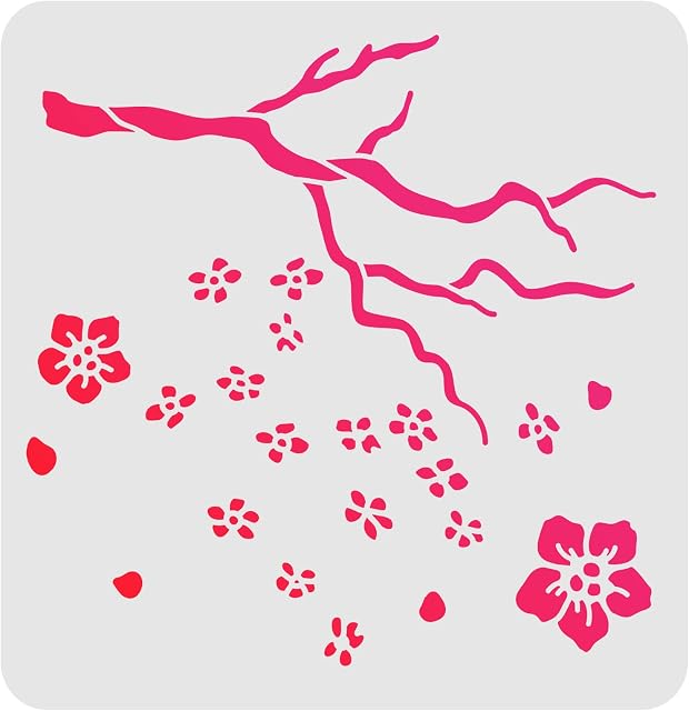 FINGERINSPIRE Cherry Blossom Tree Stencils Template 30x30cm Plastic Cherry Blossom Drawing Painting Stencils Square Flower Reusable Stencils for Painting on Wood, Floor, Wall and Tile