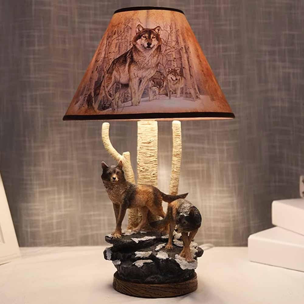 TRIVIDHA Lámpara De Escritorio Moderna Con Lámpara De Mesa Lobo Resina Animal Para Habitación De Niños, Iluminación De Mesa E26 Creativa Retro, Iluminación De Escritorio Para Sala De Estar Y Dormitori