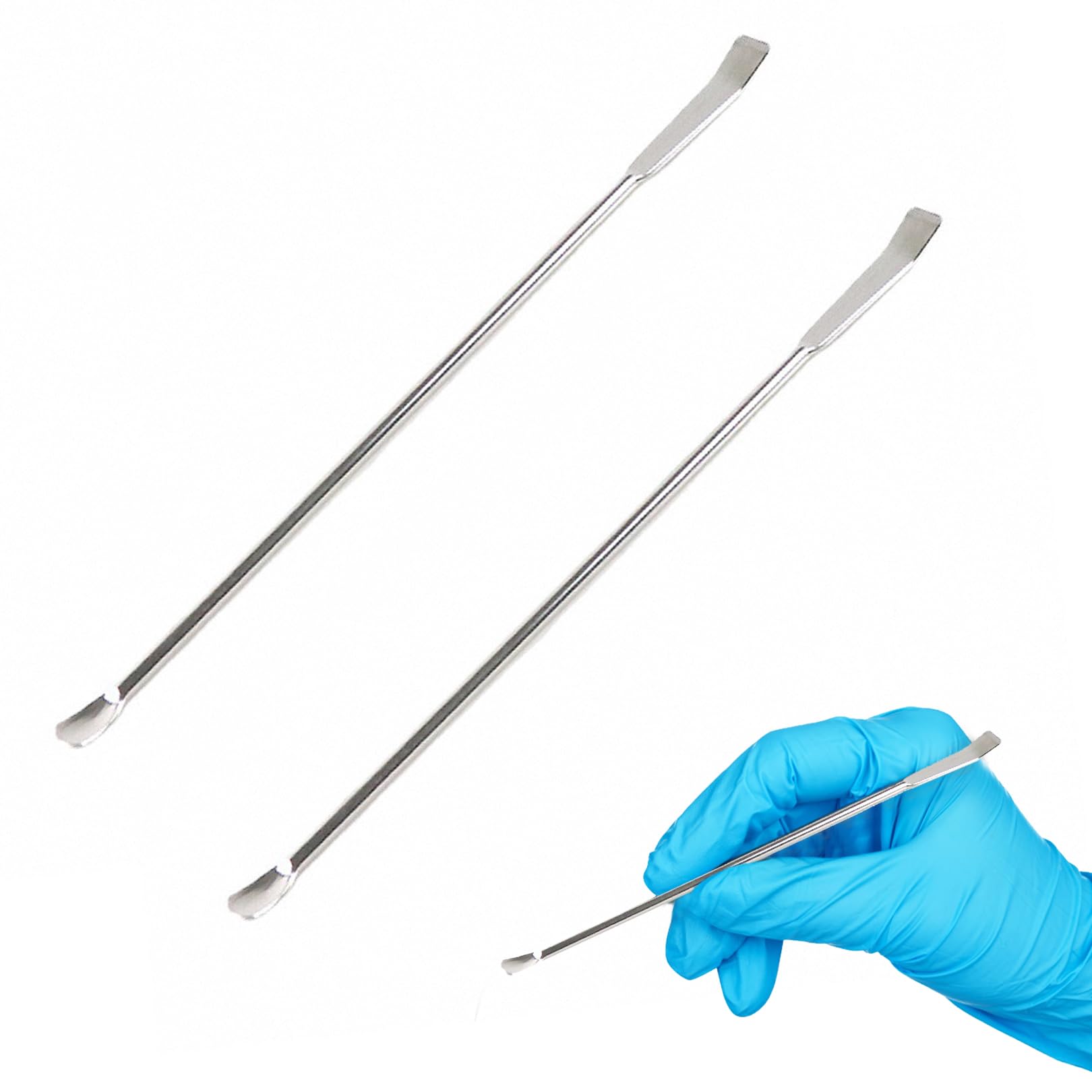 2 espátulas de microcucharas, microcucharas de acero inoxidable, espátula de laboratorio, espátula de laboratorio de acero inoxidable, cuchara con dos extremos, acero inoxidable. Adecuado para recoger