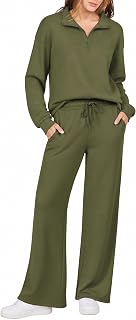 Ekouaer 2 Piece Sets for Women Half Zip Lounge Sets Matching Fall Outfits | Airport Travel Outfits, Wide Leg Sweatpants, Athleisure Workout Set SweatSuits, 2026 Fashion Fall Winter Loungewear Set