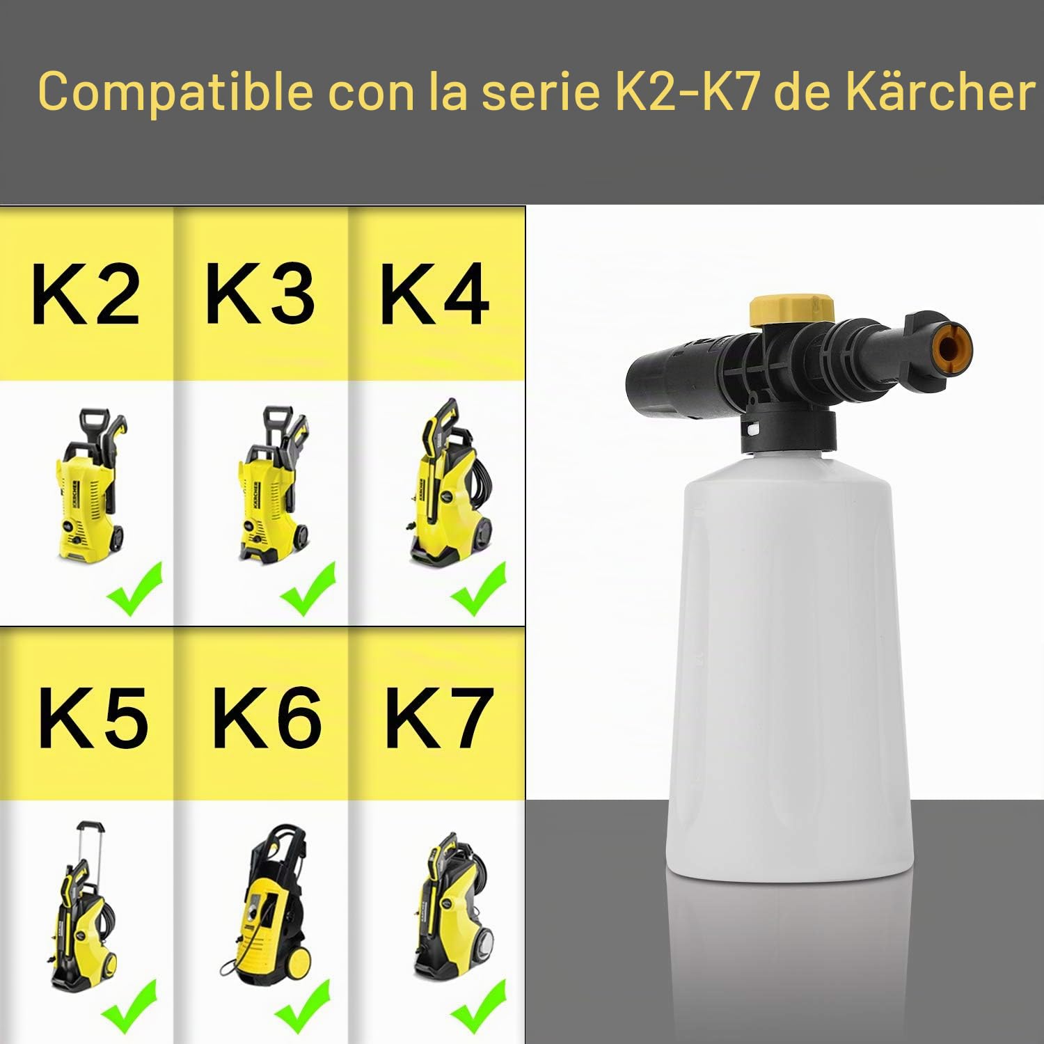 700ml Lanza De Espuma De Nieve Para Karcher K2 K3 K4 K5 K6 K7 Lavadora A Presión, Cañón De Espuma Dispensador con Boquilla Ajustable, Bueno para Limpiar el Coche
