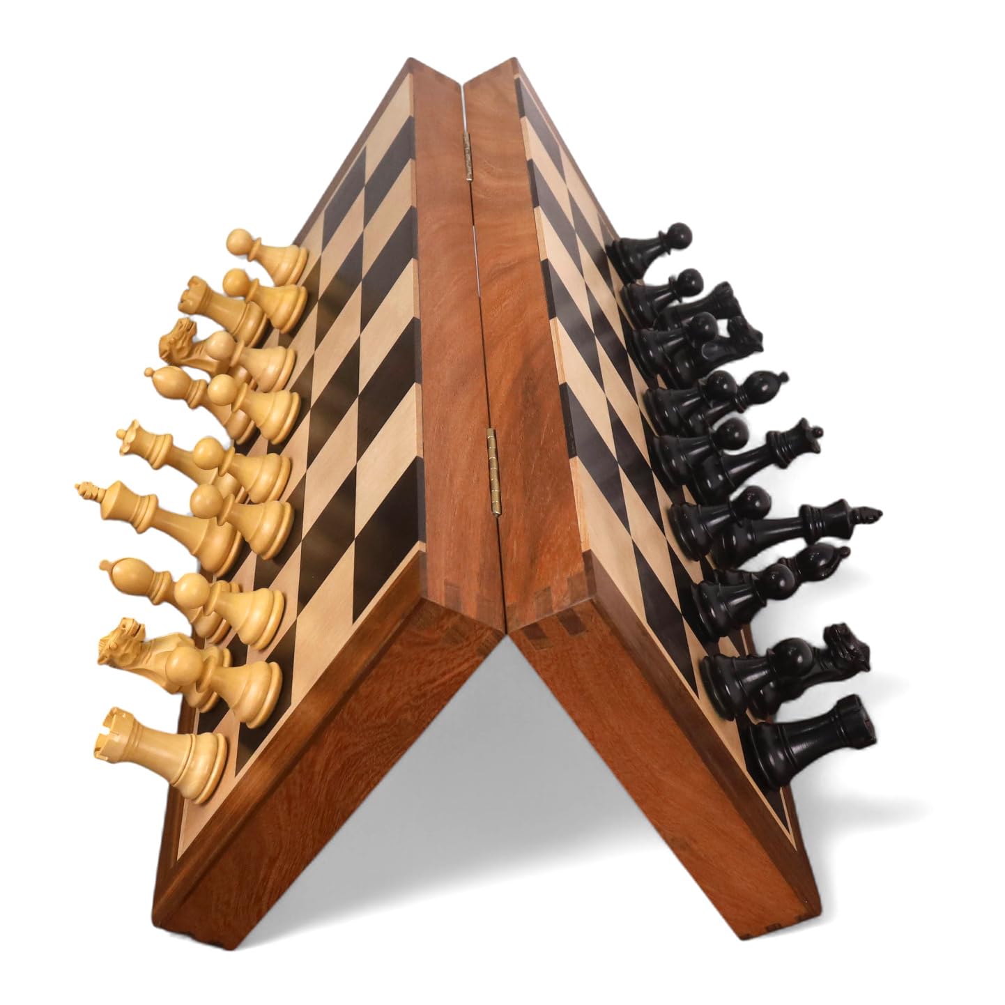 Royal Chess Mall- Set di scacchi da viaggio magnetico della serie Premier da 16 pollici- Scacchiera in legno di ebano e acero con pezzi in bosso ebanizzato