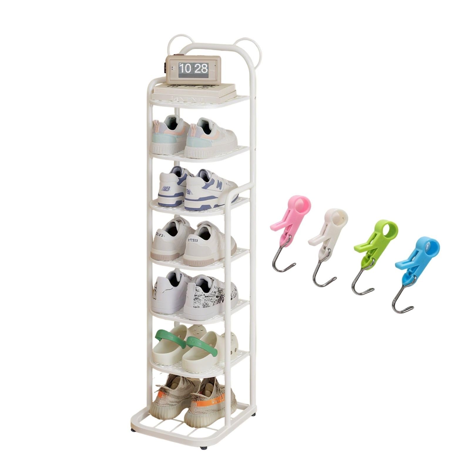 Vertical diew Rack diew Organizer Freestanding diews Storage Stand, Entryway diews Tower for Narrow Closet, Dorm Decor Entryway, Hallway Cute Ear Design for Kids Bedroom(White,150cm/59.1in(9-tier))