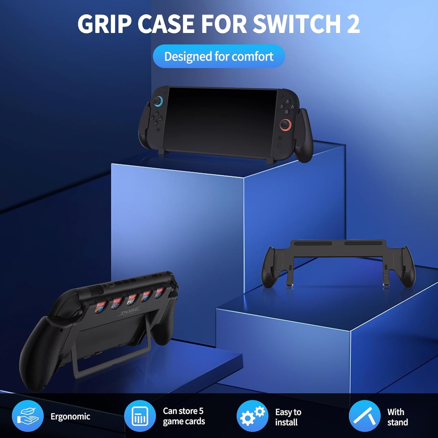 Ergonomic Console Grip with 5 Game Slots for Nintendo Switch 2, Comfortable Gaming Hard Shell for Users Who Prefer Handheld Mode, Anti-Scratch Shockproof Hard Cover for Enhanced Gaming, Black - Image 5