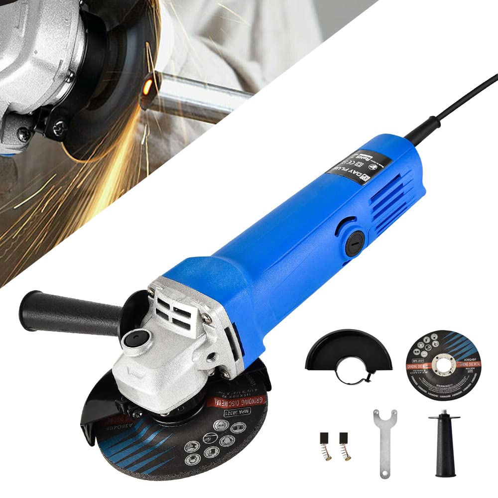Angle Grinder Tool with Disc & Side Handle, 12000RPM 115mm Electric Angle Grinders with Cutting Wheel Auxiliary Handle Spanner, Safety Guard, for Steel Stone Marble Tile Cutting and Grinding Blue — image 1
