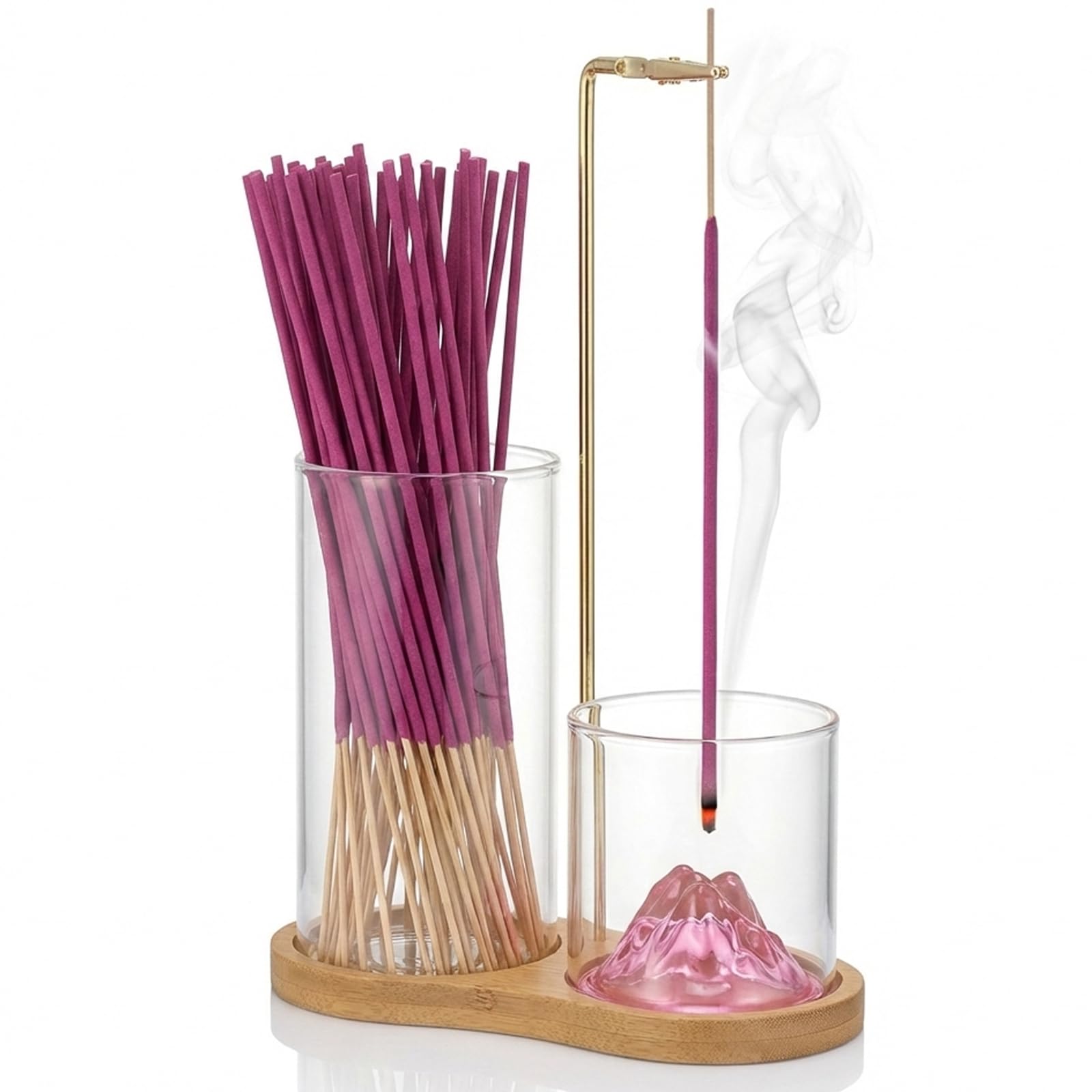 Räucherstäbchenhalter aus Holz mit abnehmbarem Rosa Eschenbecher und kleiner Vasenfunktion, 30 Räucherstäbchen mit Rosenduft, für Meditation, Yoga, Spa, Zen-Dekor und Geschenke